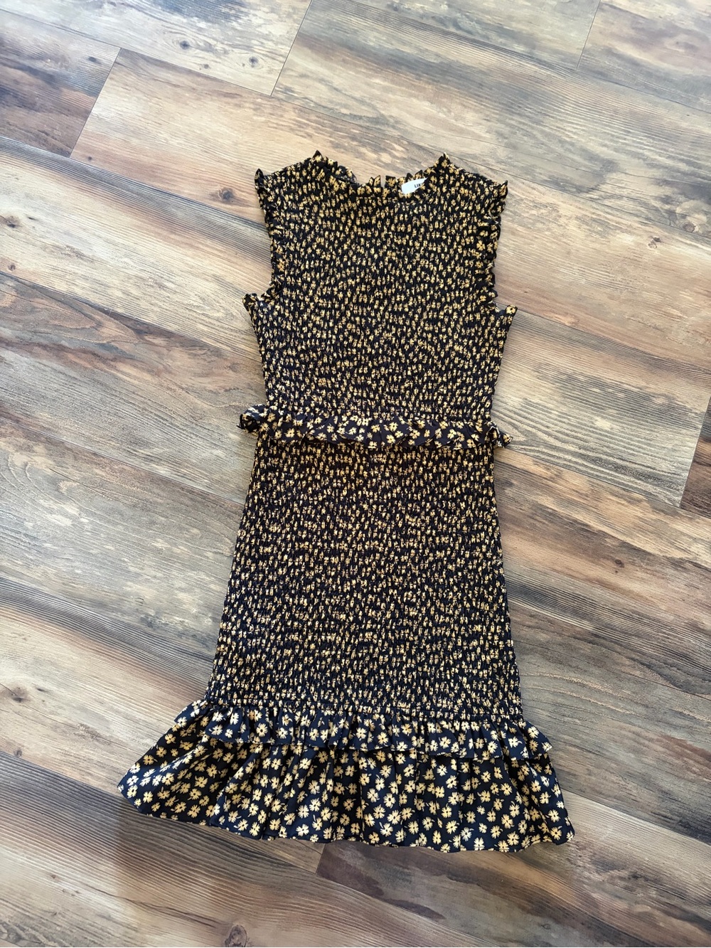 Likely Black & Mustard Floral Smocked Mini Dress